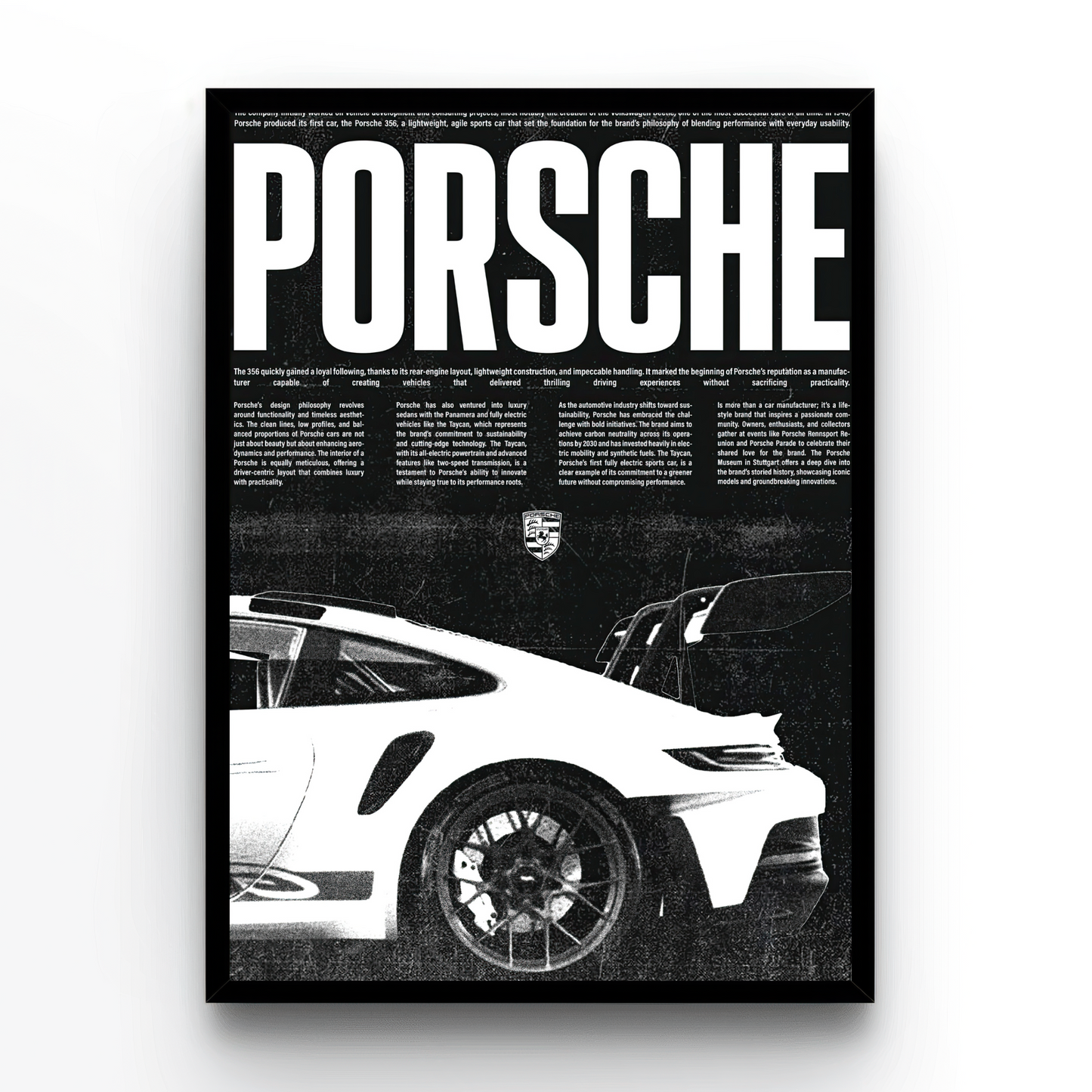 Porsche Poster, Black and white with black frame