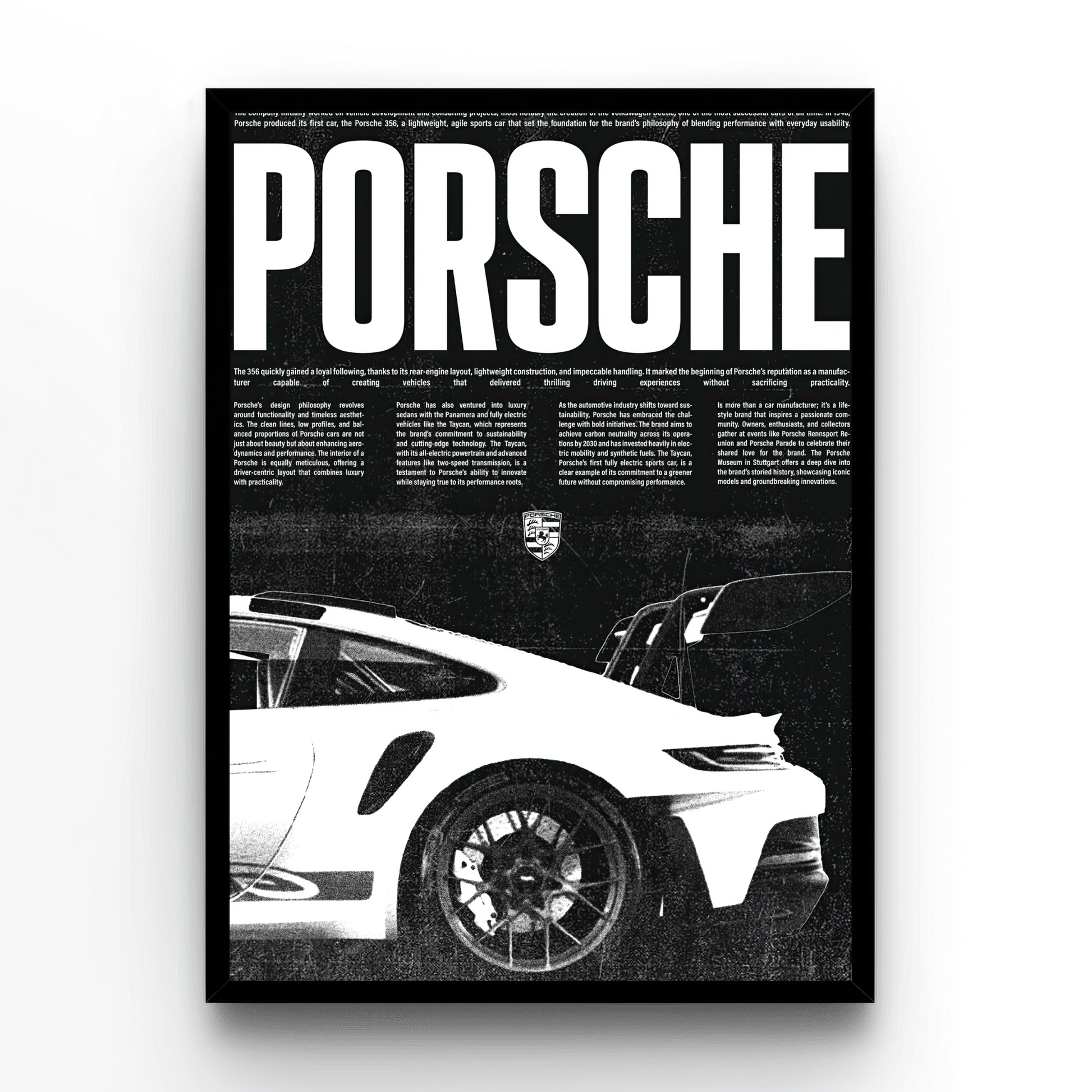 Porsche Poster, Black and white with black frame