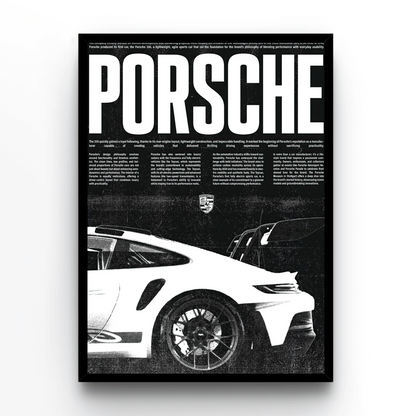 Porsche Poster, Black and white with black frame