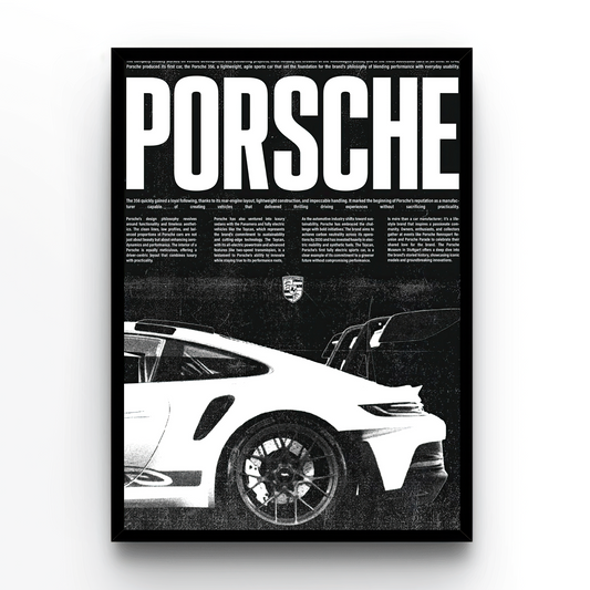 Porsche Poster, Black and white with black frame